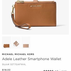 NWOT Michael Kors Adele Leather Smartphone Wallet